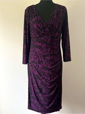 Lauren Ralph Lauren Purple Ruched Sheath Dress Size 10 Long Sleeve NWT